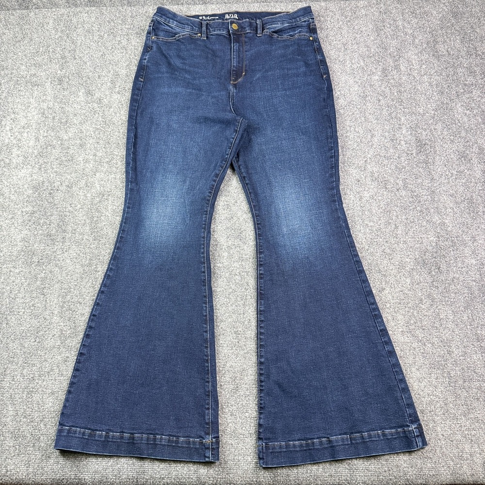 A.N.A Womens Super Flare Jeans Size 18 High Rise High Heel Dark Wash Stretch